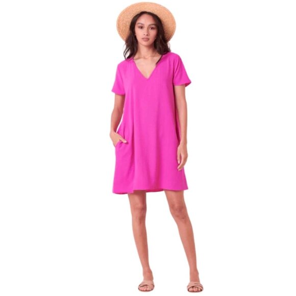 Bright Fuchsia V-Neck Tunic Shift Dress w/Pockets Size 2X 18 20 Plus Sz Summer - Picture 7 of 7